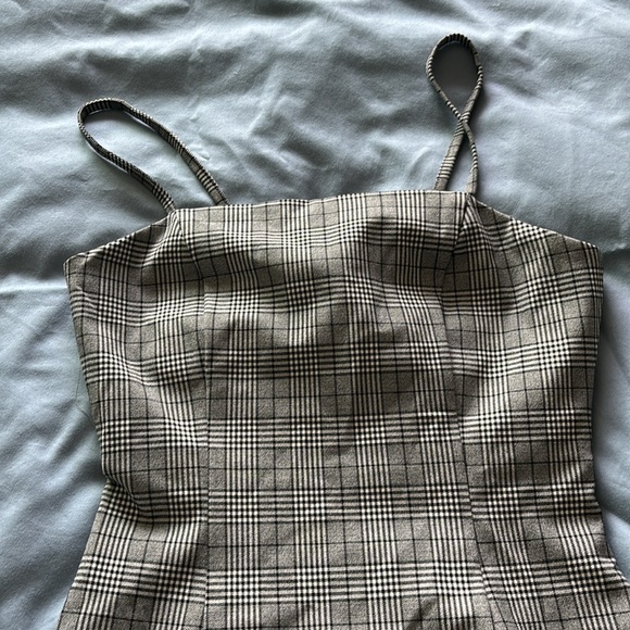 NUDE - black and white plaid mini dress with tie detail and open back - Picture 3 of 6